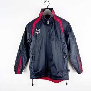 JAKO J1 Youth Boy's Black Gray Red Full Zip Hidden Hood Windbreaker Jacket Small